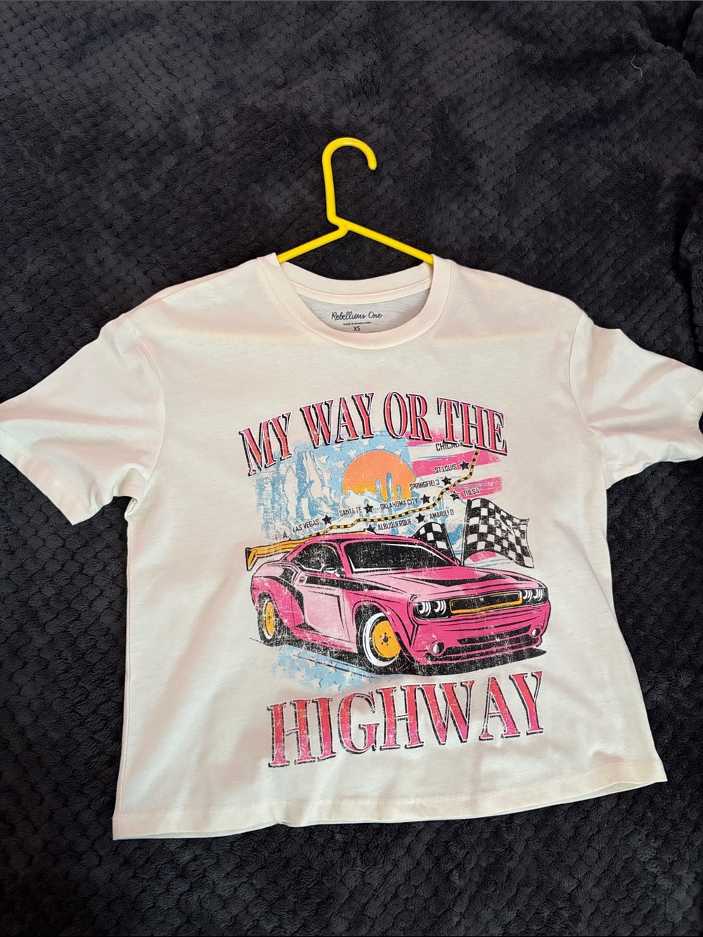 Fashion Nova Kids White Tee with Pink Car Graphic